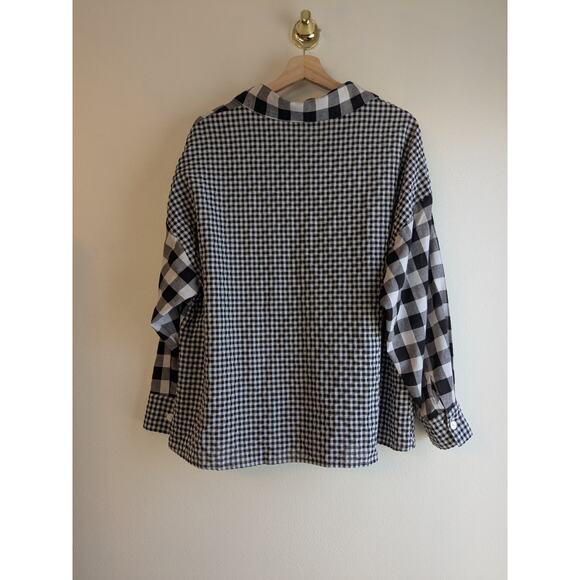 Andree By Unit Size 1X Mix Pattern Button Up Top Black Gray Gingham Check Plaid - Picture 8 of 10